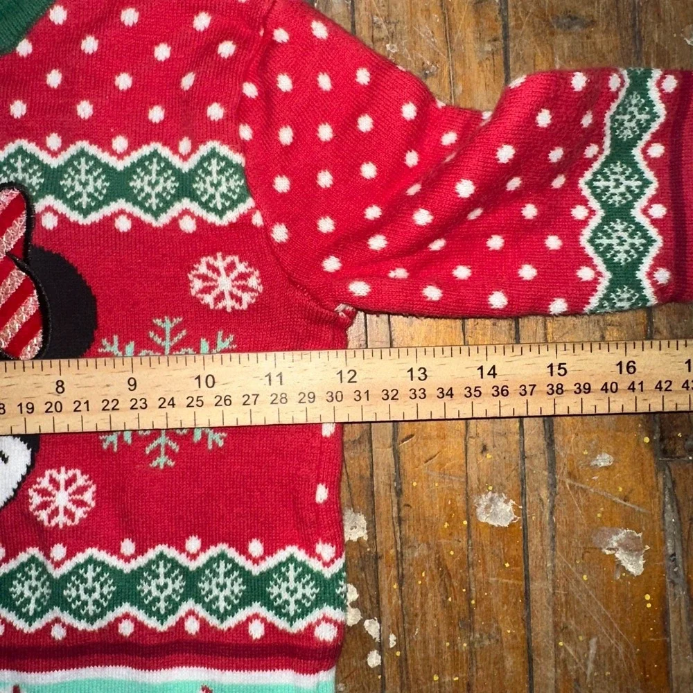 Disney Minnie Mouse Christmas Sweater Girls Size 3 Red Knit Ribbed Hem Crew Neck